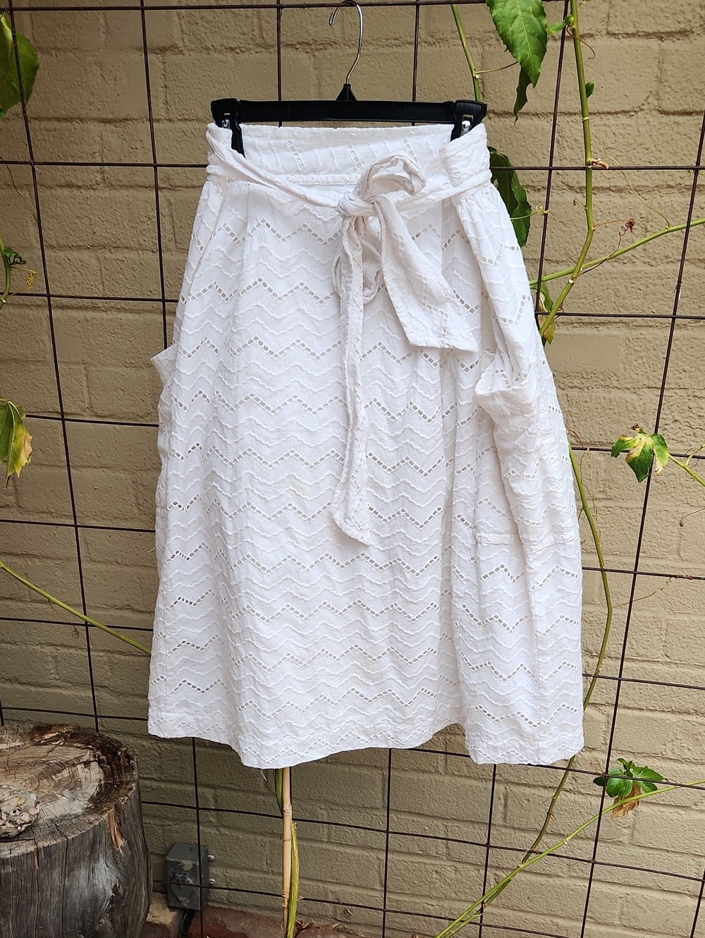 Tracy Reese Anthropologie Women’s White Eyelet Midi Skirt with Waist Tie Size 8
